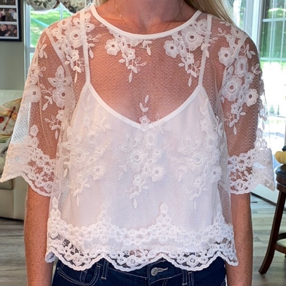 Forever 21 sheer white floral top